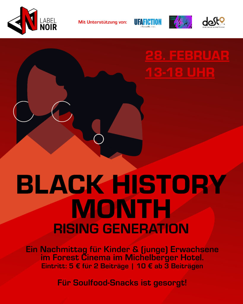 Graphic for the "Black History Month" event with date, time and information on admission prices and snacks.